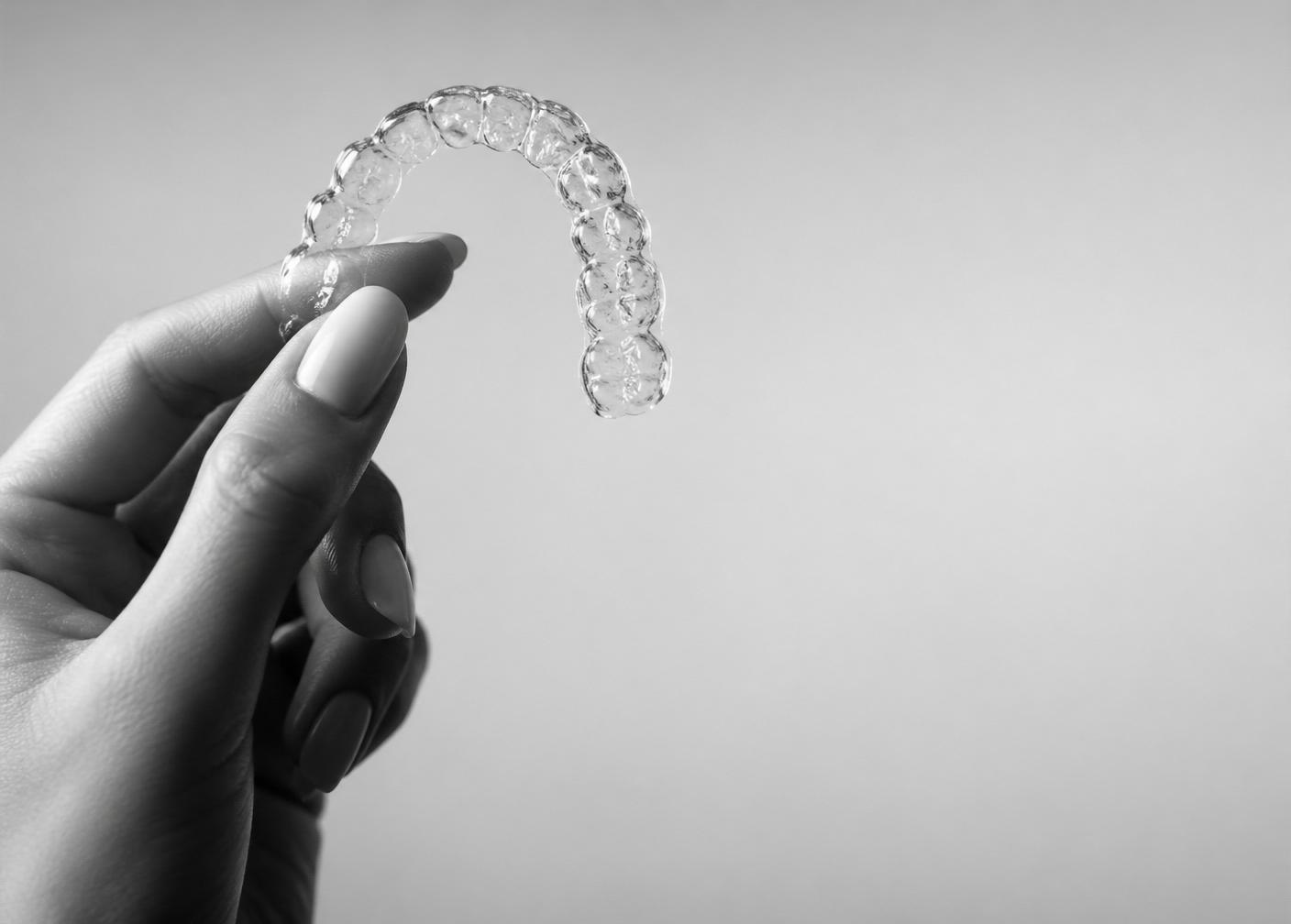 Clear aligner held in hand